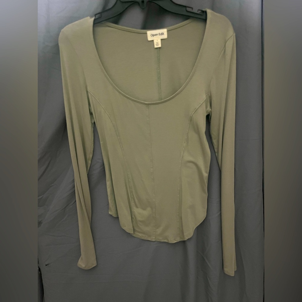Open Edit Green Long Sleeve Top